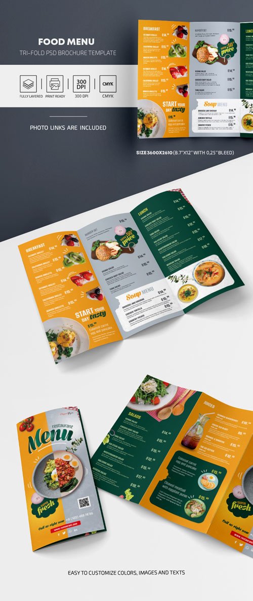 Restaurant Food Menu - Tri-Fold PSD Brochure Templates