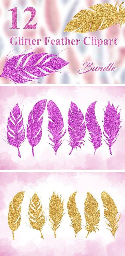 Glitter Feather PNG Cliparts - With Transparent Backgrounds