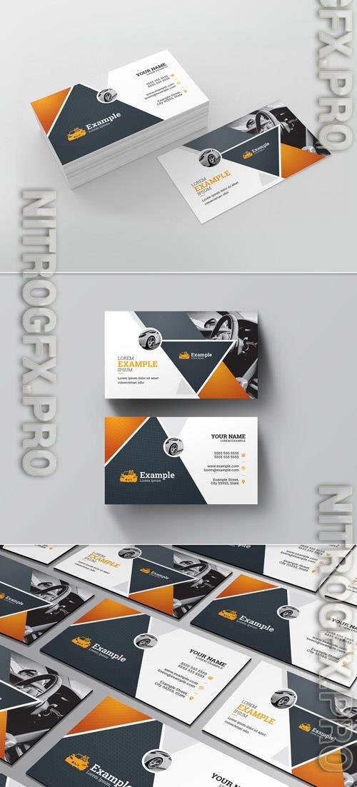 Business Card Layout with Automobile Illustration 216187804