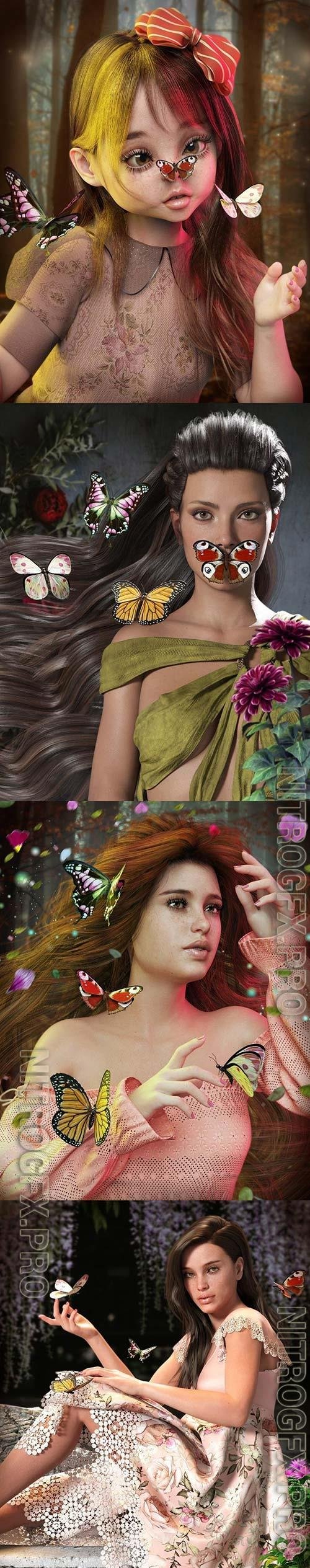 Flitterbye Butterfly and Poses for Genesis 8 Female