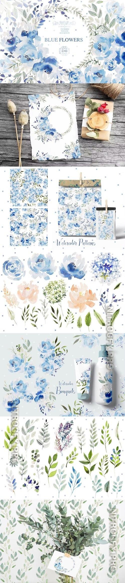 Watercolor BLUE FLOWERS