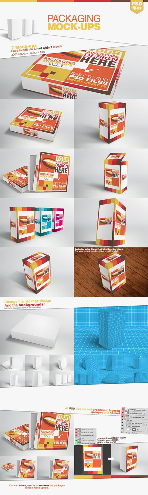 7 Realistic Packaging PSD Mockups Templates