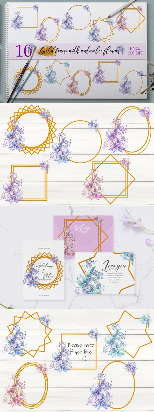 10 Amazing Gold Frames with Watercolor Flowers