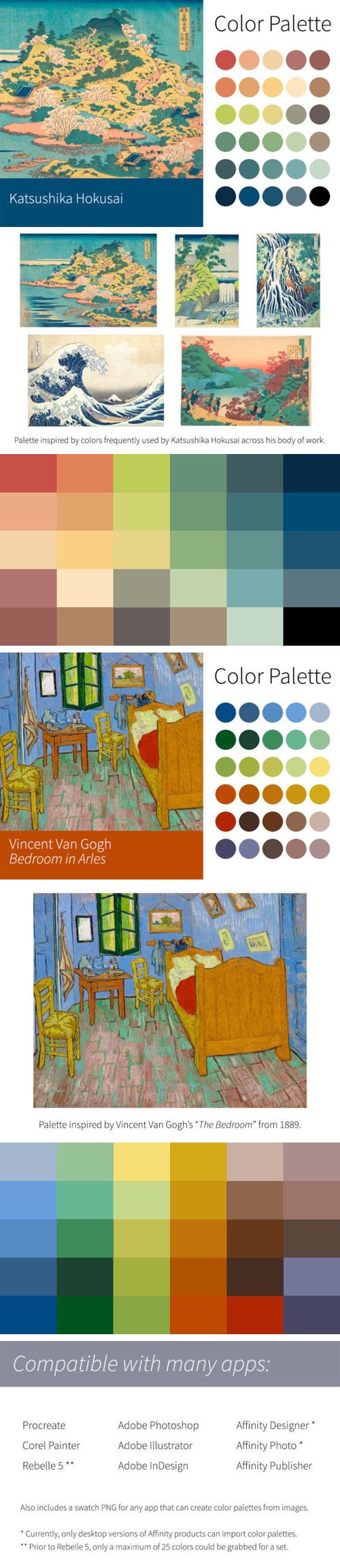Color Palettes Pack - 60 Swatches for [Adobe/Procreate/Corel Painter/Affinity/Rebelle/Fresco]