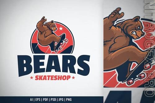 Funny Brown Bear Skateboard Logo
