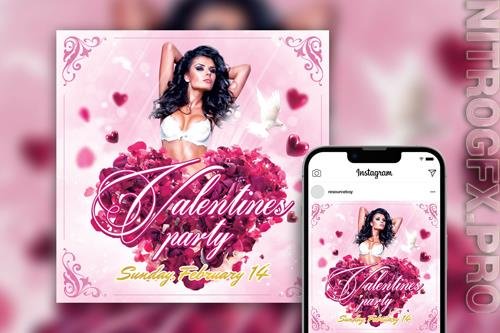 Romantic Floral Valentine’s Day Party Instagram Post Template PSD