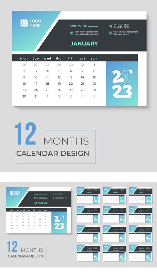 2023 Desk Calendar - Vector Business Calendar Template