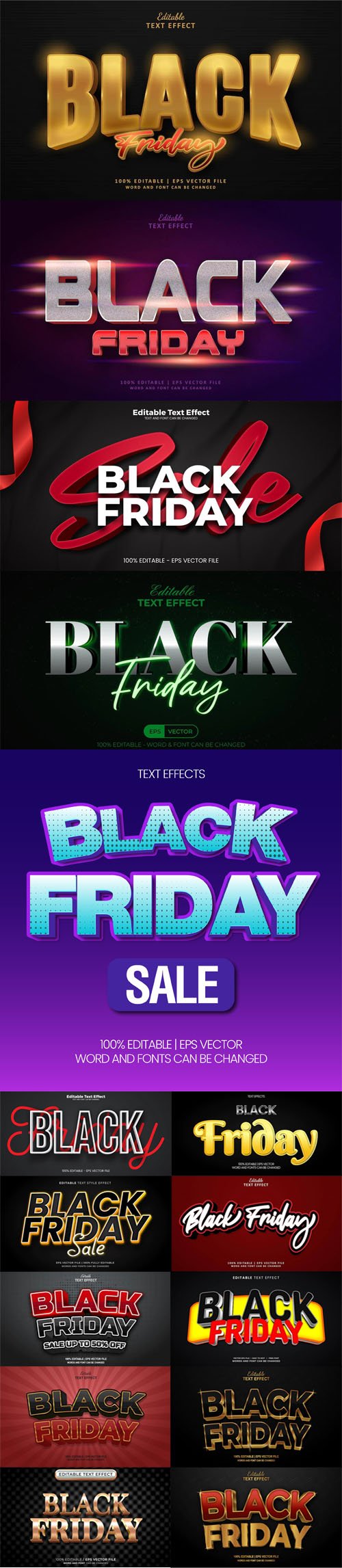 15 Modern Black Friday 3D Text Effects Vector Templates [Vol.3]