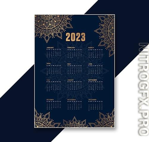 Calendar template 2023 new year with golden patterns