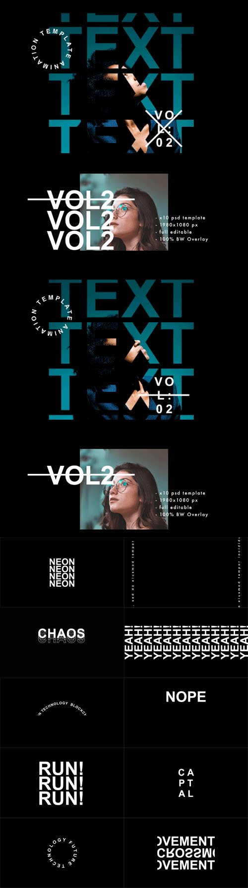 10 Text Animated Templates for Photoshop + Footages