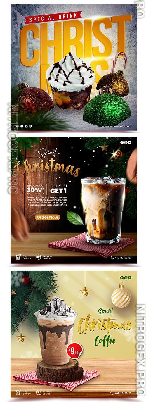 PSD christmas drink menu banner or flyer social media promotion template
