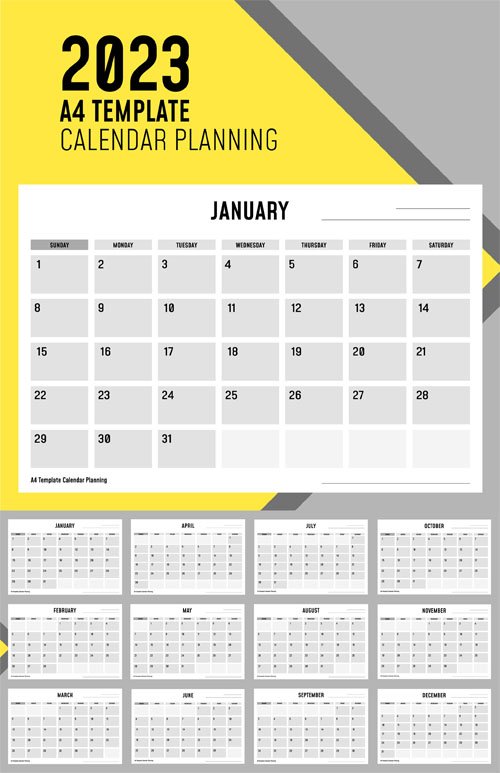 A4 Calendar 2023 Planning PSD Template