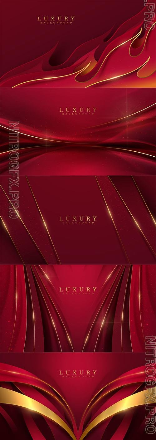 Red luxury background with ribbon element and golden curve line