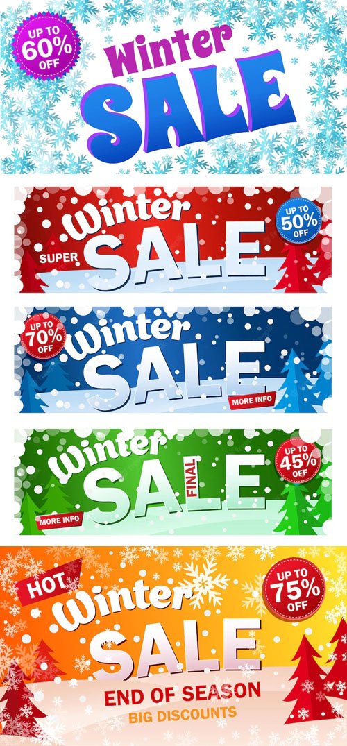 Bright Horizontal Winter Sale Banners Vector Templates