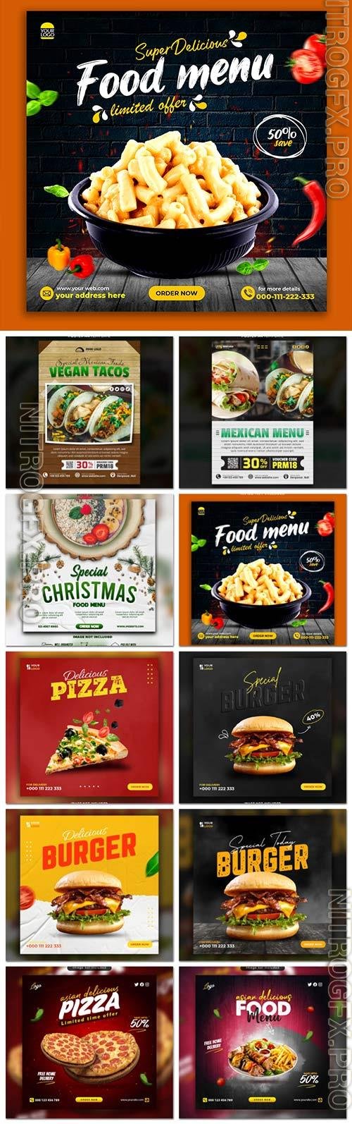 Food social media promotion psd flyer template vol 4