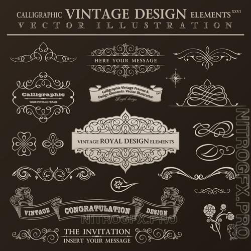 Vector calligraphic design elements vintage set
