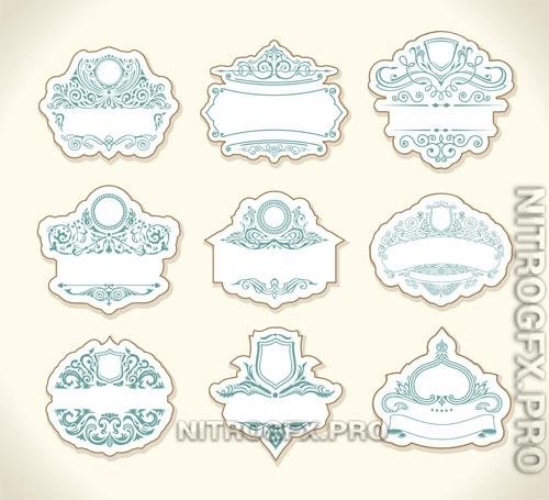 Vector vintage pastel stickers with floral ornaments design template frames