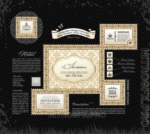 Vector calligraphic vintage frames and design ornament black background with text