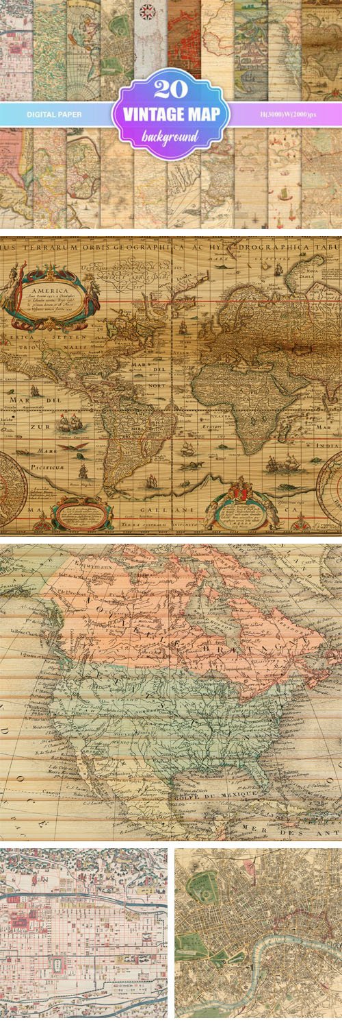 20 Wooden Vintage Maps Textures