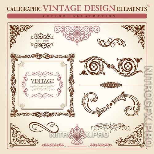 Vector floral elements vintage design ornament set