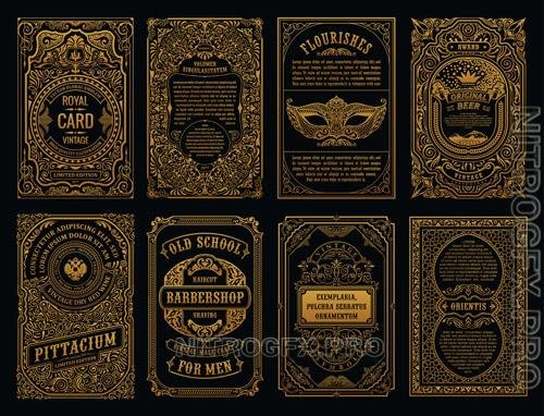 Vector vintage gold cards and frames labels