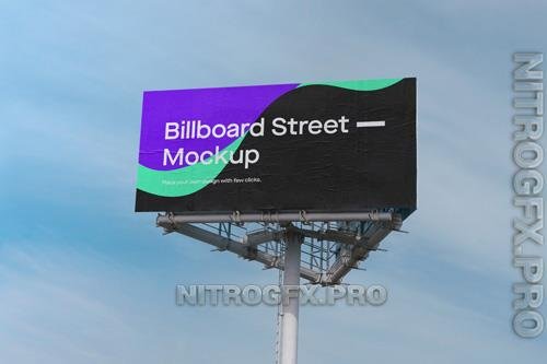 PSD large billboard mockup on blue sky with clouds