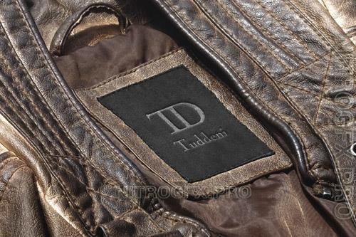 PSD logo mockup dark brown leather jacket label