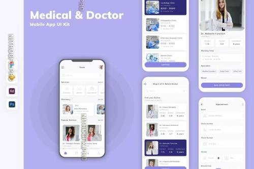 Medical & Doctor Mobile App UI Kit J9FJWTB