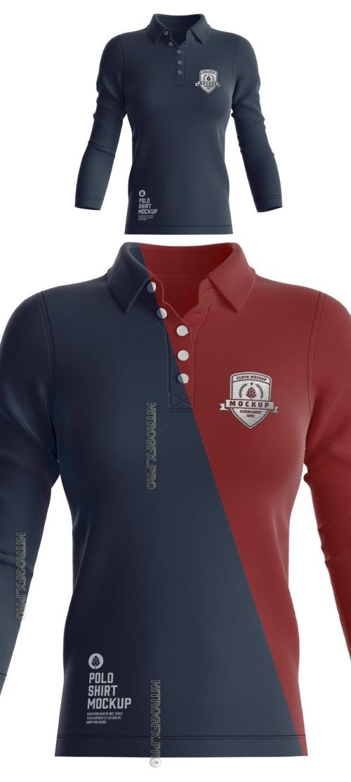 AdobeStock - Women's Short Sleeve Polo Shirt Mockup. Front Side - 452796806