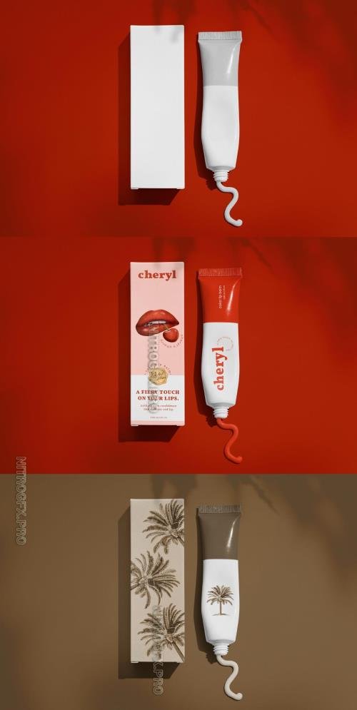 AdobeStock - Red Lipstick Packaging Mockup for Cosmetic Branding - 445623102