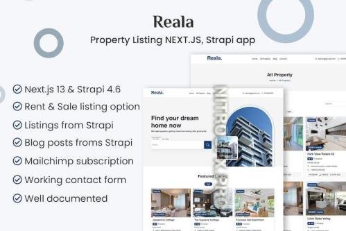 ThemeForest - Reala - Property Listing NEXT.JS, Strapi app 7WJVM7S