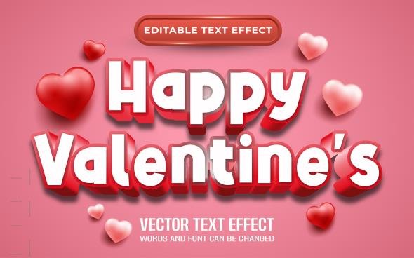 Vector Happy Valentines Editable Text Effect