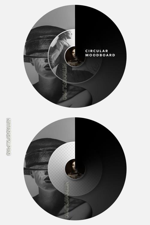 Adobestock - Circular MoodBoard With Black Gradient Overlay and 3 Placeholder Options 547934161