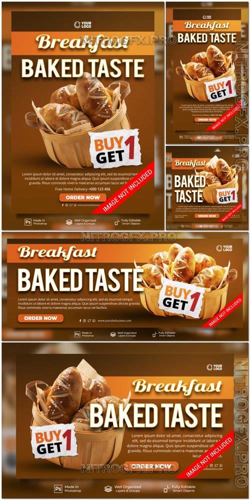 PSD breakfast time baked taste menu special offer promotion social media post website banner template