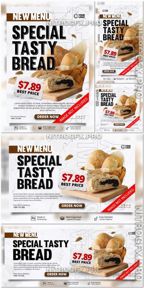 PSD new menu special tasty bread promotion social media post website banner template