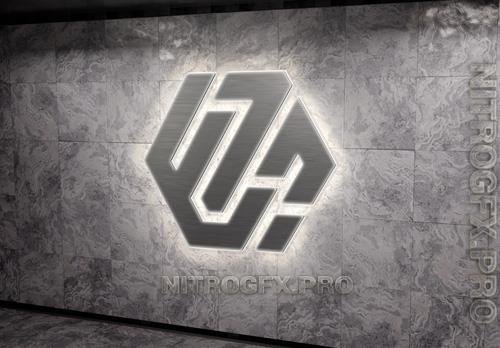 PSD logo on underground wall with 3d glowing metal effect mockup vol 2