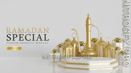 PSD premium luxury ramadan podium with gift box