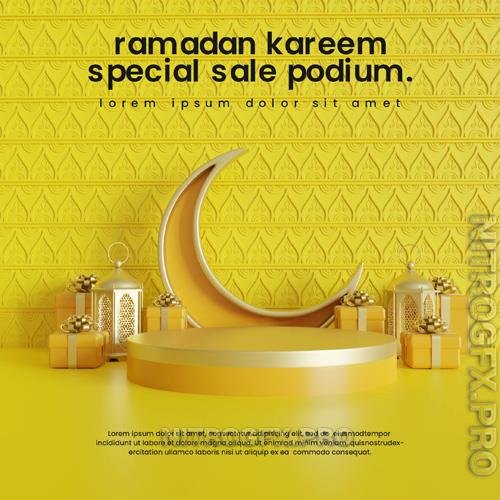 PSD colorful ramadan podium with lantern and giftbox