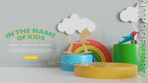 PSD kids colorful podium with toy