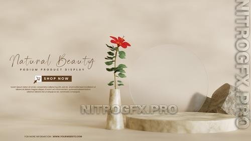 PSD natural brown abstract podium with flowers