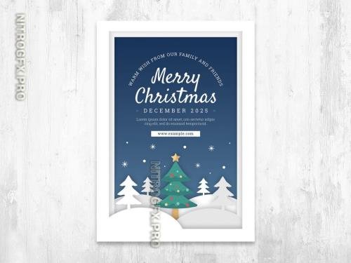 Adobestock - Winter Card Layout with Snowy Vista and Christmas Tree - 393169905