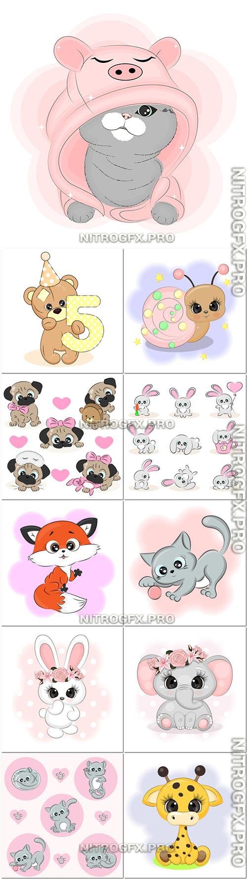 Cute Cartoon Animals Vector Set