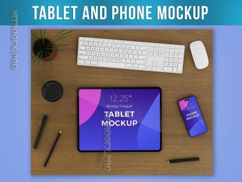 AdobeStock - Tablet and Phone Mockup Top View - 547367490