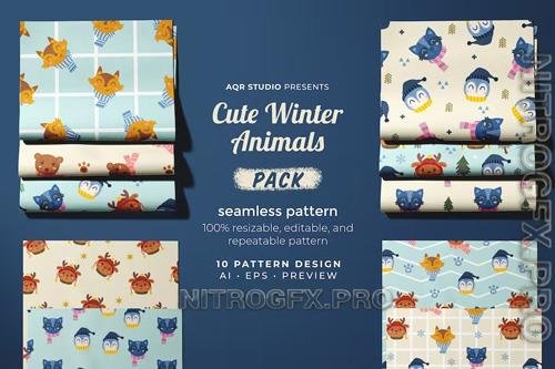 Cute Winter Animals - Seamless Pattern