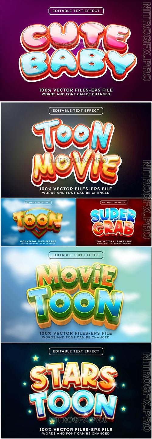 Vector 3d text editable, baby, movie toon, text effect font vol 36