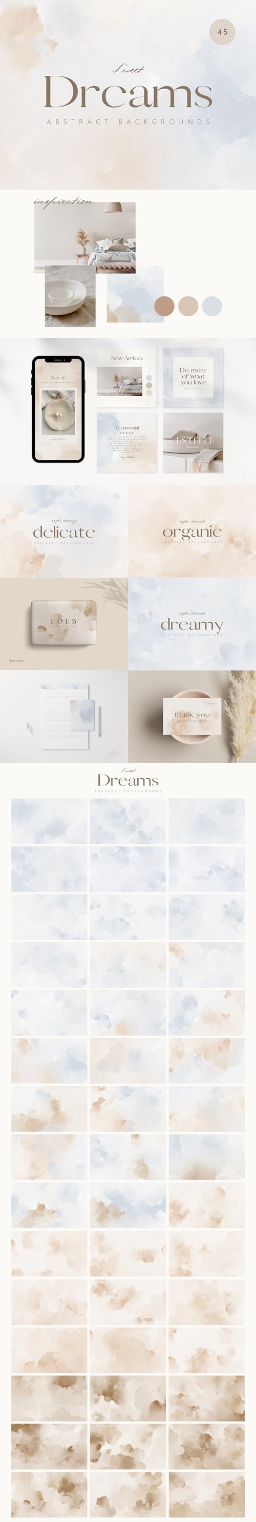 Sweet Dreams - Beige & Blue Abstract Backgrounds Pack