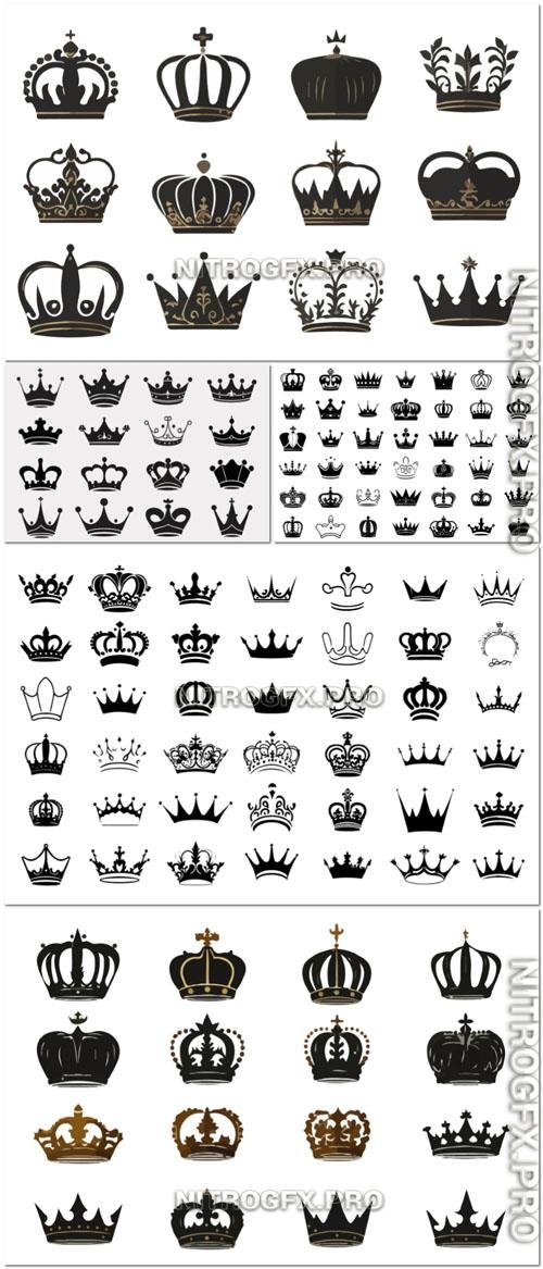 Silhouettes Crowns Set Illustration Vector Design Collection