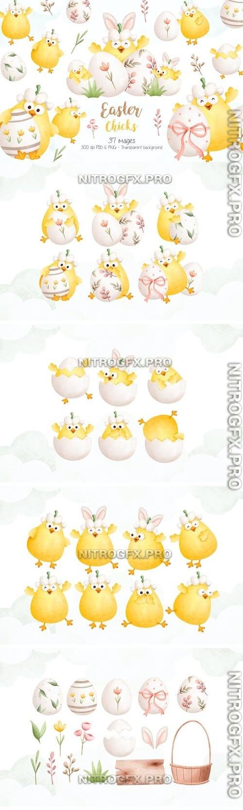 Easter Chicks and Easter Egg Clipart