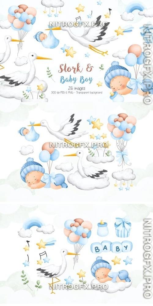 Stork and Baby Boy Clipart Beautiful Design