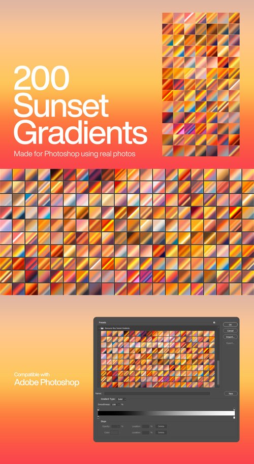 200 Sunset Gradients for Photoshop